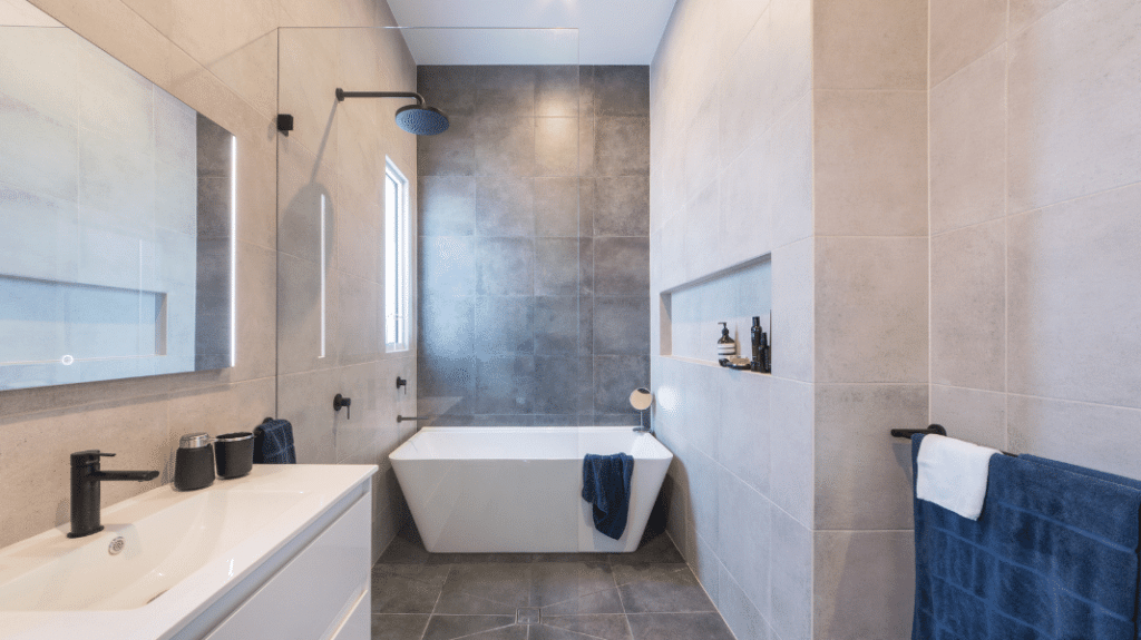 The Brunswick Western Project displays an ultra-modern bathroom with chic fittings and neutral tones.