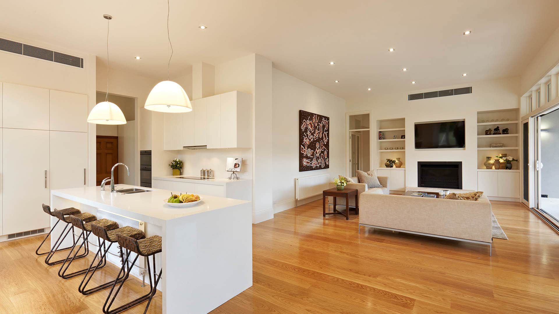 Hawthorn extension and renovations - kitchen and lounge area