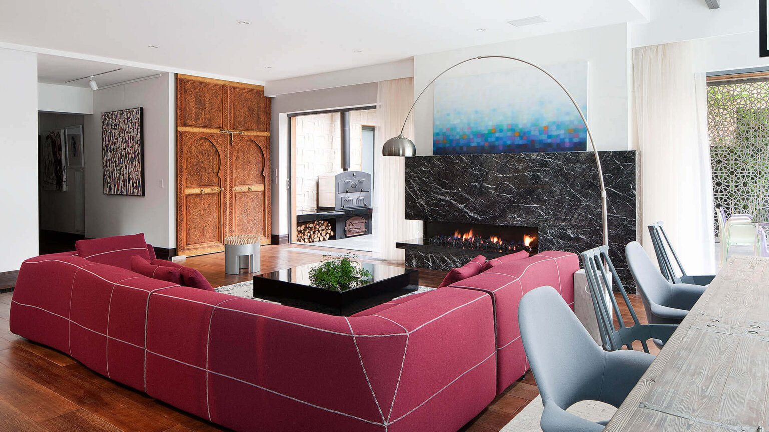 Malvern extensions and renovation - lounge area with marble fireplace