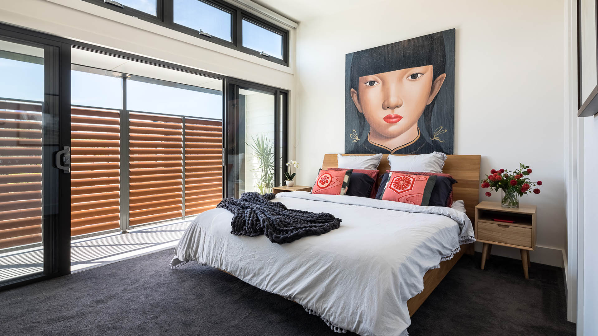 Port Melbourne Spring street demolition, renovation and extensions - diagonal view of bedroom with ample light and windows