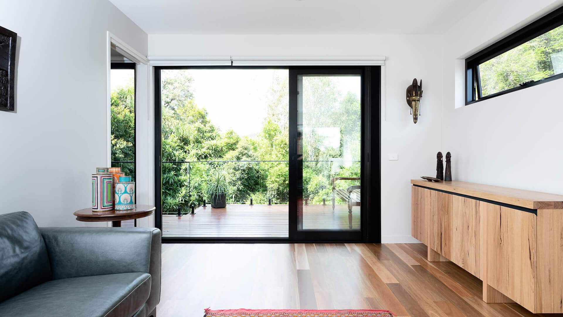 Caulfield South renovation and first floor extension - upstairs lounge looking out onto balcony