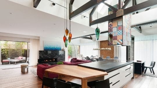 A home renovation in Malvern, Melbourne, filled with unique and colour furnishings, enhancing the vibrant living space.